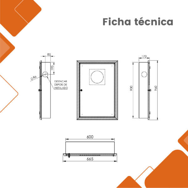 Caixa de Hidrante Embutir Inox 90x60x17cm - Imagem 3